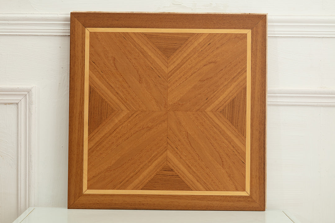 9159 Teak & Birch Double‑Border Geometric Parquet Flooring | Hand‑PU Finish Marquetry Art Parquet Series