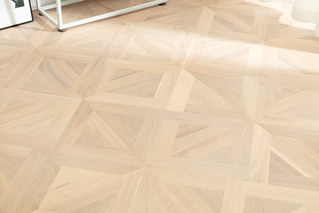 9160 Oak Interlaced Cross‑Geometric Parquet Flooring | Hand‑PU Finish Marquetry Art Parquet Series