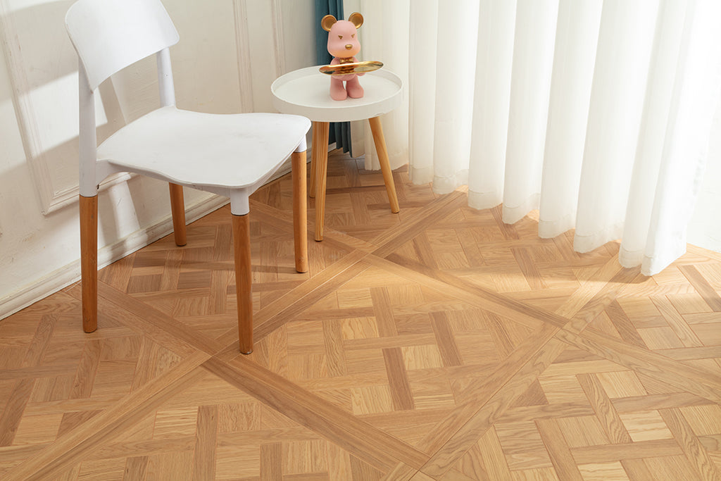 9180 Oak Woven Basket‑Weave Framed Parquet Flooring | Hand‑PU Finish Marquetry Art Parquet Series