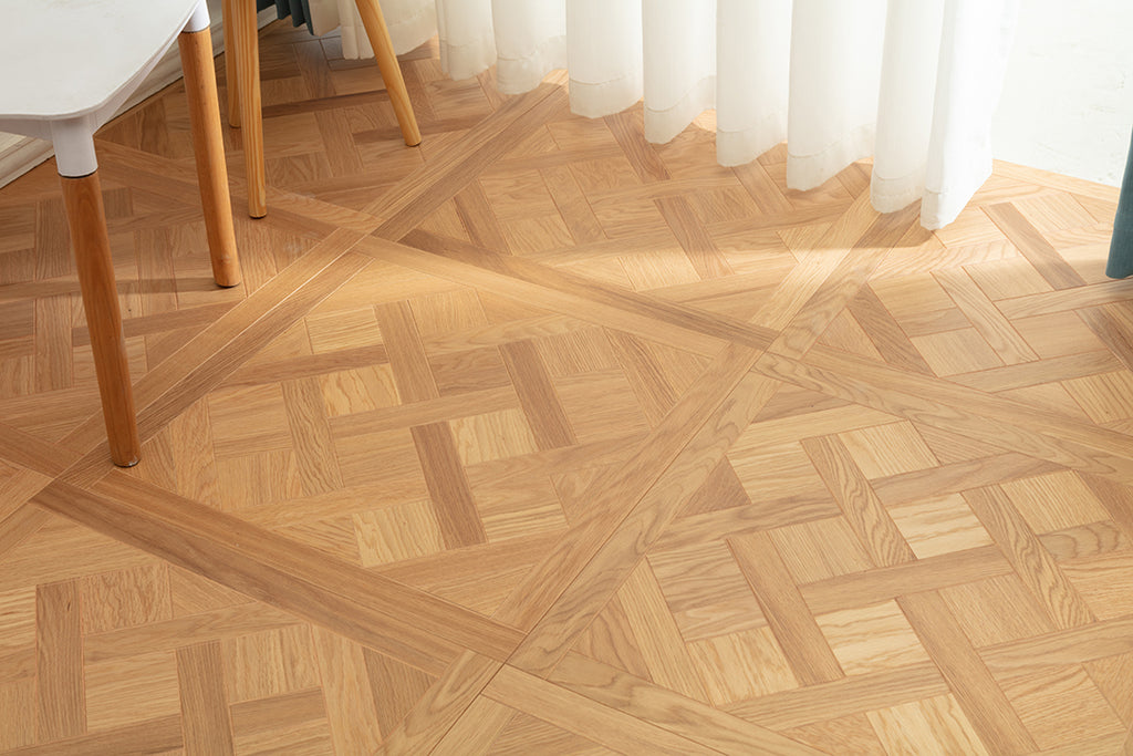 9180 Oak Woven Basket‑Weave Framed Parquet Flooring | Hand‑PU Finish Marquetry Art Parquet Series