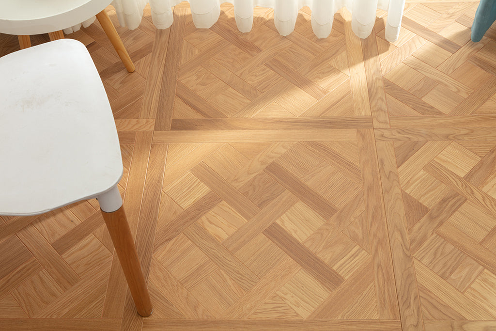 9180 Oak Woven Basket‑Weave Framed Parquet Flooring | Hand‑PU Finish Marquetry Art Parquet Series