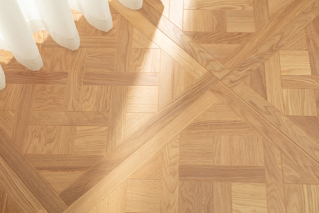9180 Oak Woven Basket‑Weave Framed Parquet Flooring | Hand‑PU Finish Marquetry Art Parquet Series