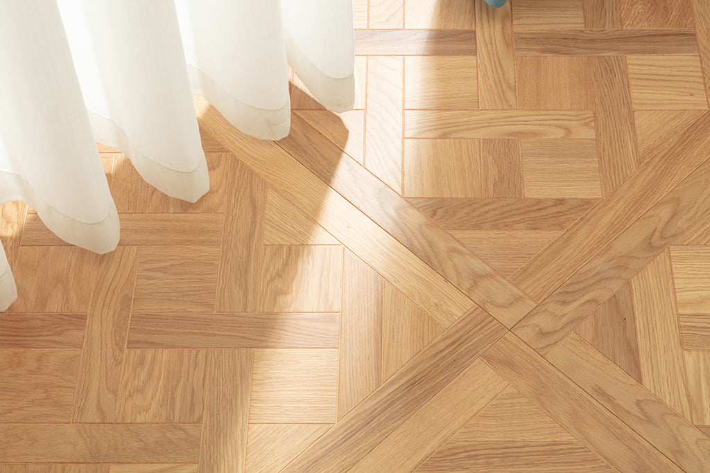9180 Oak Woven Basket‑Weave Framed Parquet Flooring | Hand‑PU Finish Marquetry Art Parquet Series