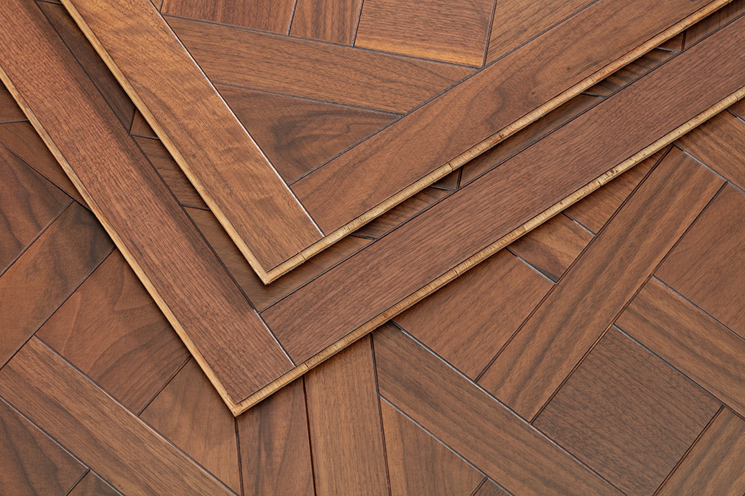 9181 Black Walnut Framed Basket‑Weave Parquet Flooring | Hand‑PU Finish Marquetry Art Parquet Series