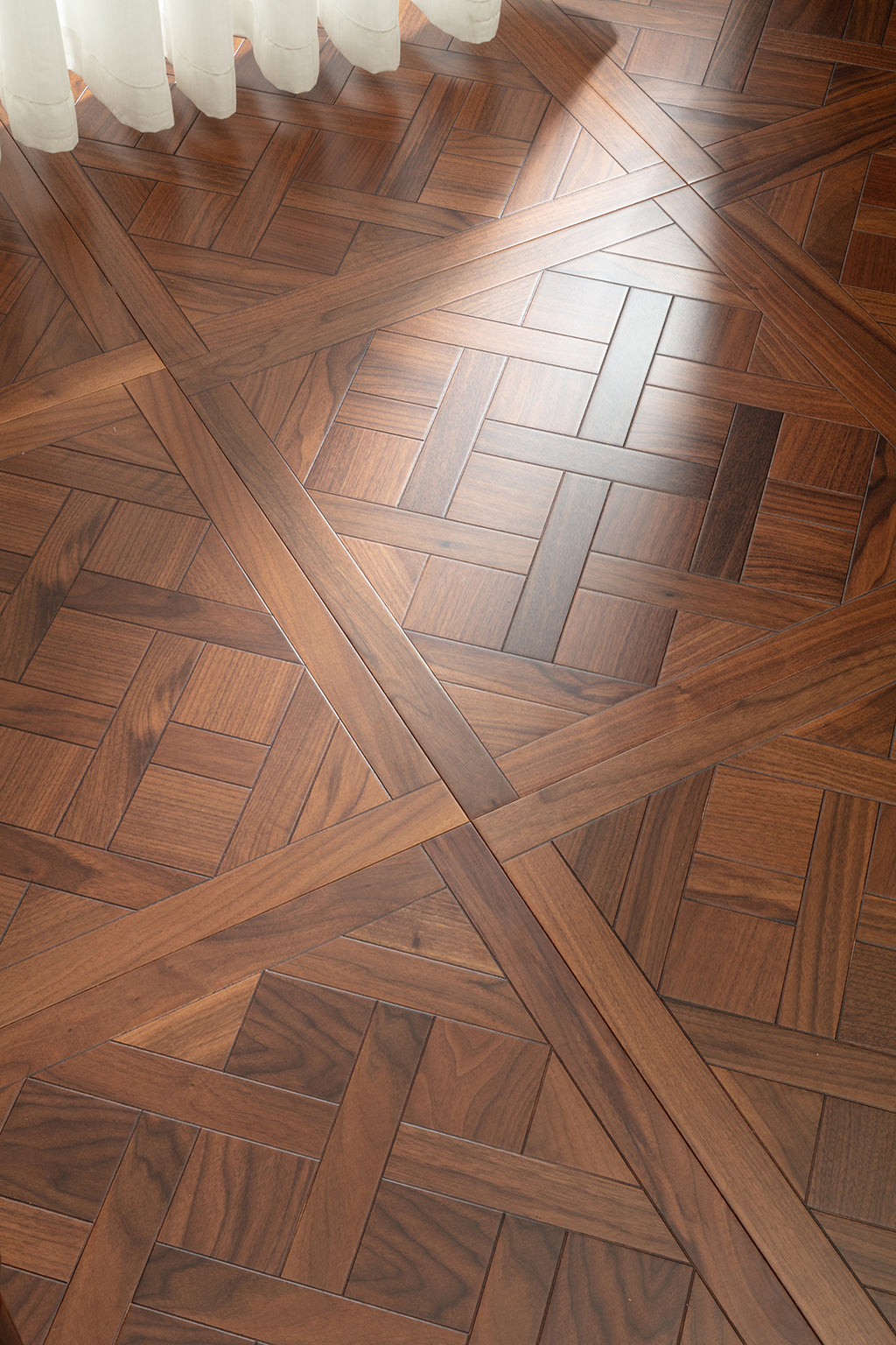 9181 Black Walnut Framed Basket‑Weave Parquet Flooring | Hand‑PU Finish Marquetry Art Parquet Series