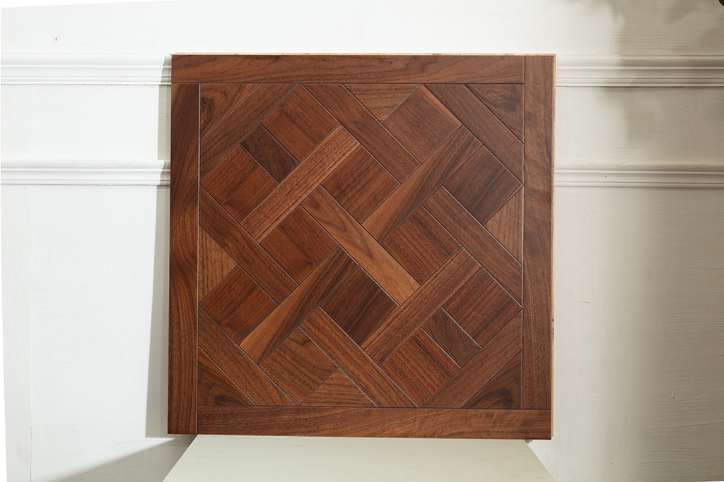 9181 Black Walnut Framed Basket‑Weave Parquet Flooring | Hand‑PU Finish Marquetry Art Parquet Series