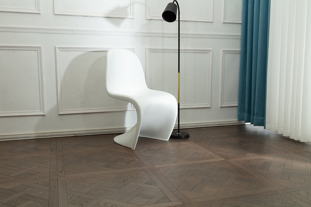 9182 Oak Weathered Grey Framed Basket‑Weave Parquet Flooring | Hand‑PU Finish Marquetry Art Parquet Series