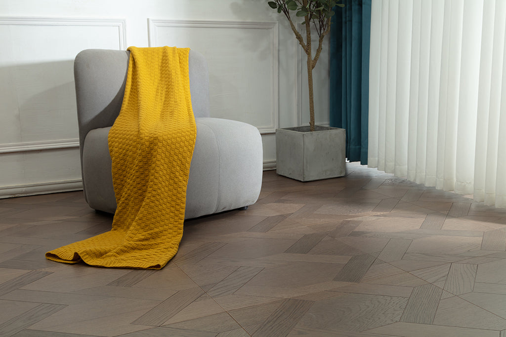 9183 Oak Ash‑Toned Rhombus Herringbone Parquet Flooring | Hand‑PU Finish Marquetry Art Parquet Series