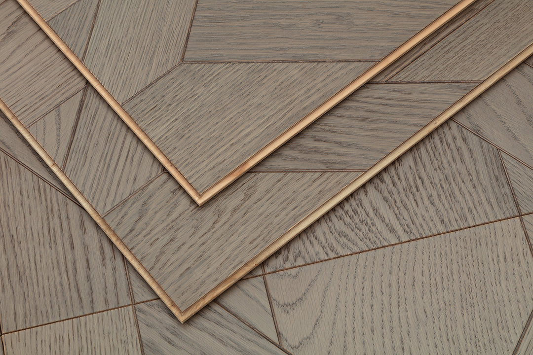 9183 Oak Ash‑Toned Rhombus Herringbone Parquet Flooring | Hand‑PU Finish Marquetry Art Parquet Series