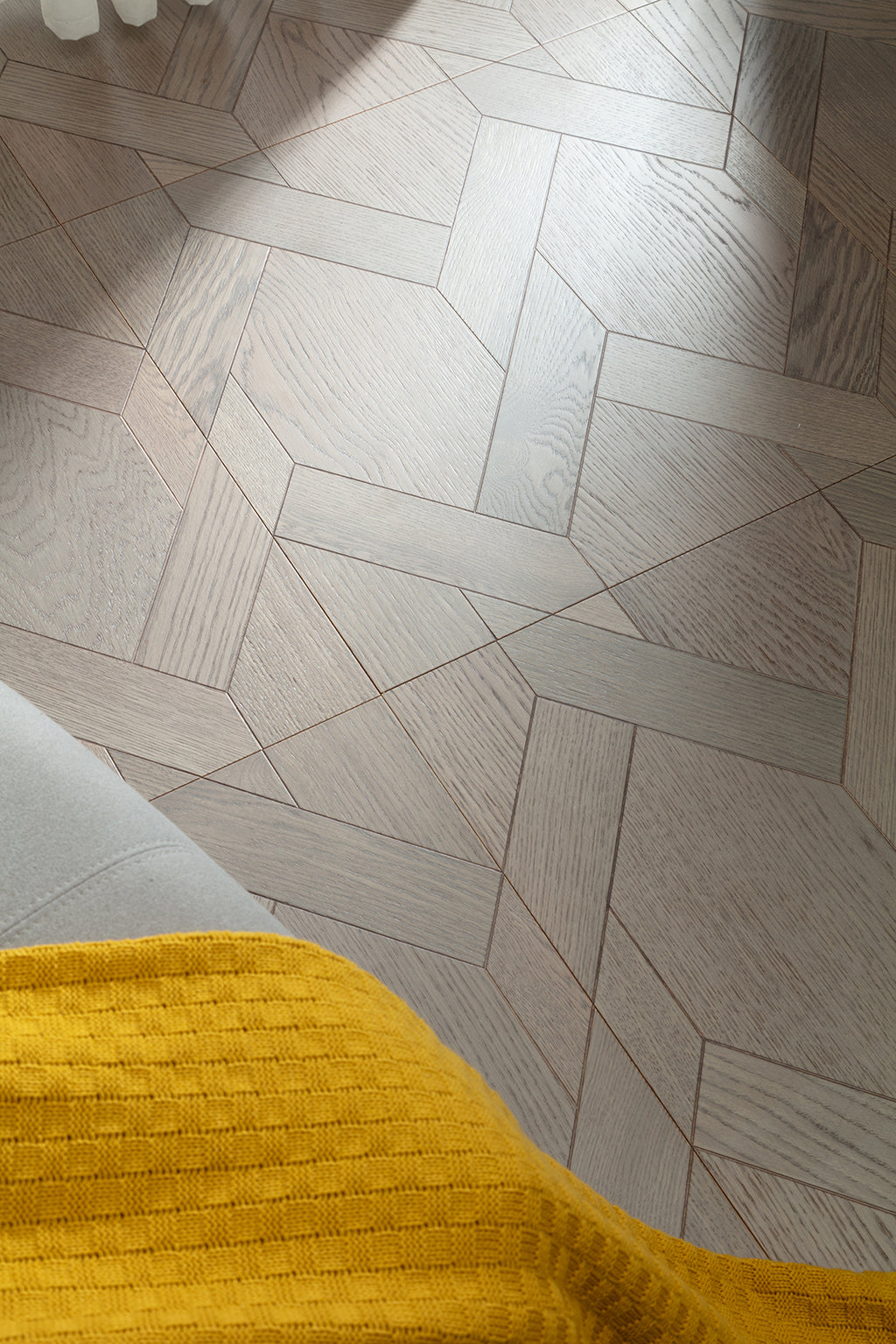 9183 Oak Ash‑Toned Rhombus Herringbone Parquet Flooring | Hand‑PU Finish Marquetry Art Parquet Series