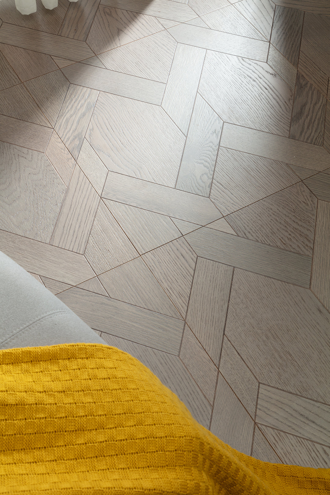 9183 Oak Ash‑Toned Rhombus Herringbone Parquet Flooring | Hand‑PU Finish Marquetry Art Parquet Series