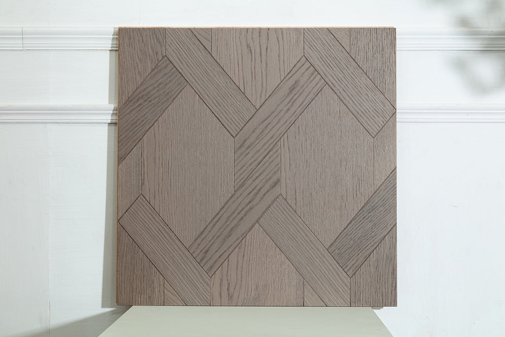 9183 Oak Ash‑Toned Rhombus Herringbone Parquet Flooring | Hand‑PU Finish Marquetry Art Parquet Series