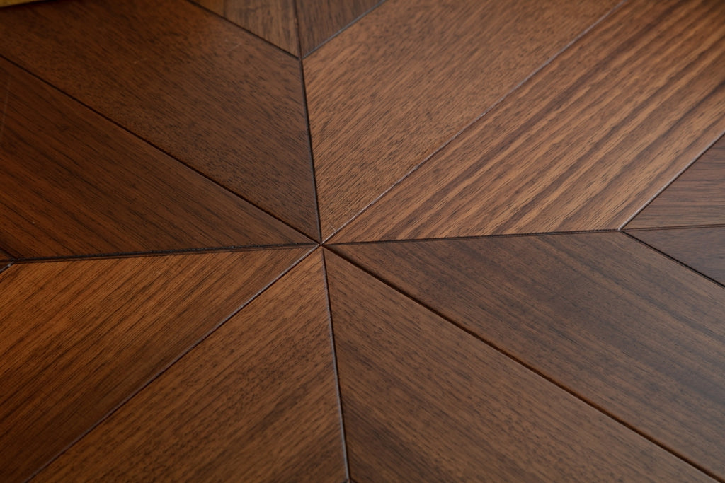 9187 Burst‑Star Parquet Flooring | Oak & Black Walnut Hand‑PU Finish Marquetry Art Parquet Series
