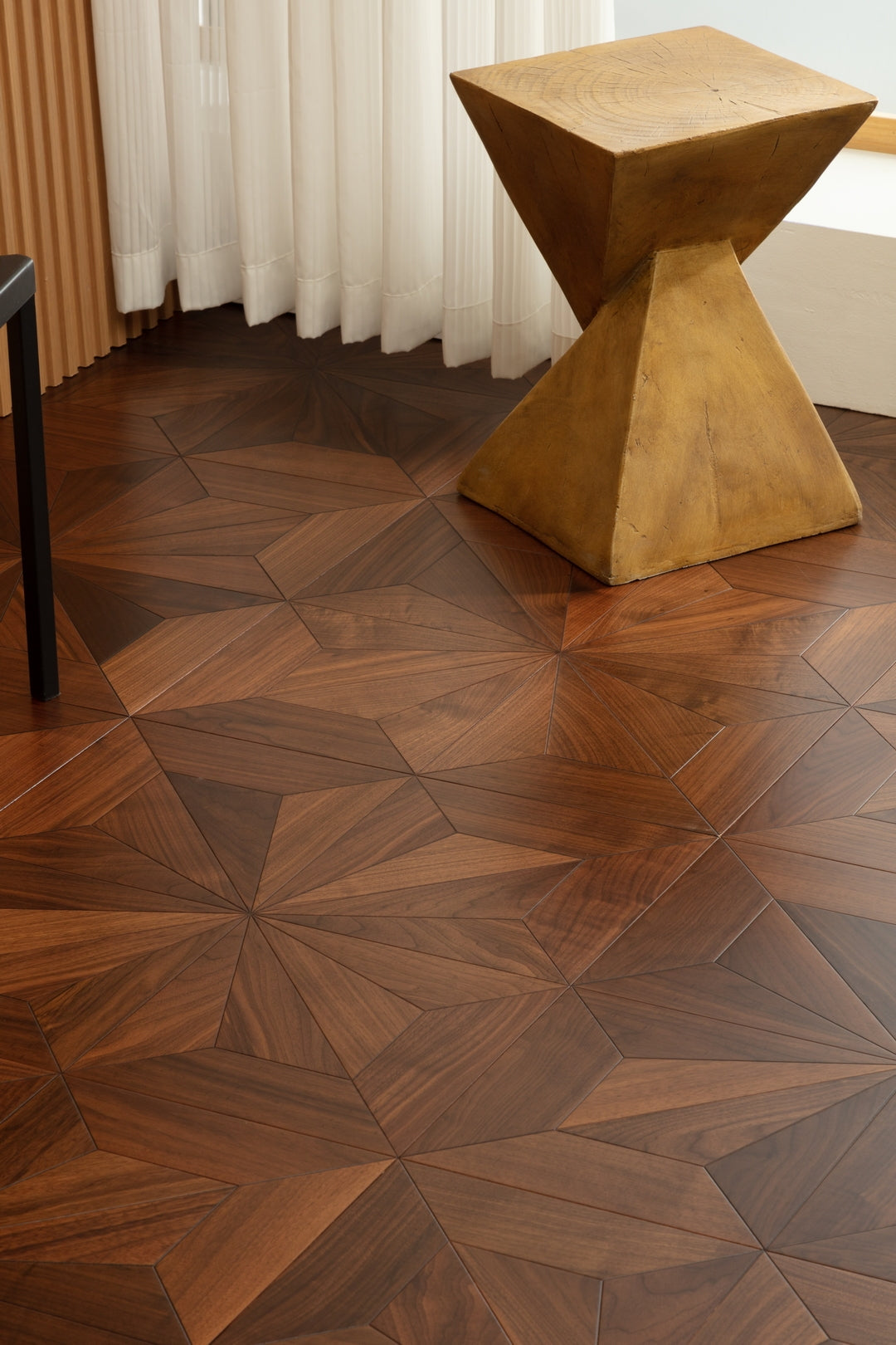 9187 Burst‑Star Parquet Flooring | Oak & Black Walnut Hand‑PU Finish Marquetry Art Parquet Series