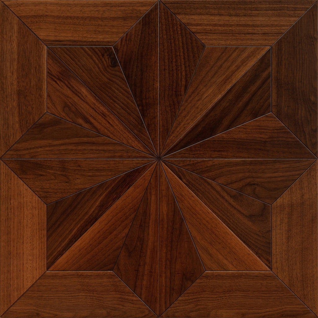 9187 Burst‑Star Parquet Flooring | Oak & Black Walnut Hand‑PU Finish Marquetry Art Parquet Series