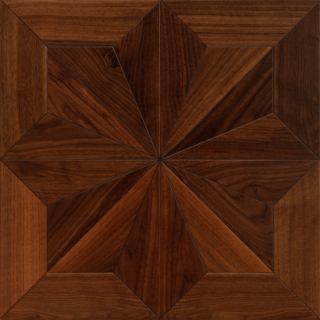 9187 Burst‑Star Parquet Flooring | Oak & Black Walnut Hand‑PU Finish Marquetry Art Parquet Series