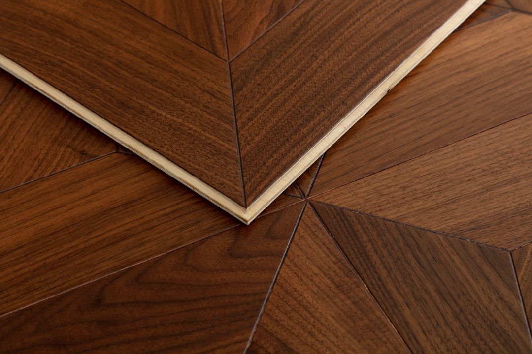 9187 Burst‑Star Parquet Flooring | Oak & Black Walnut Hand‑PU Finish Marquetry Art Parquet Series