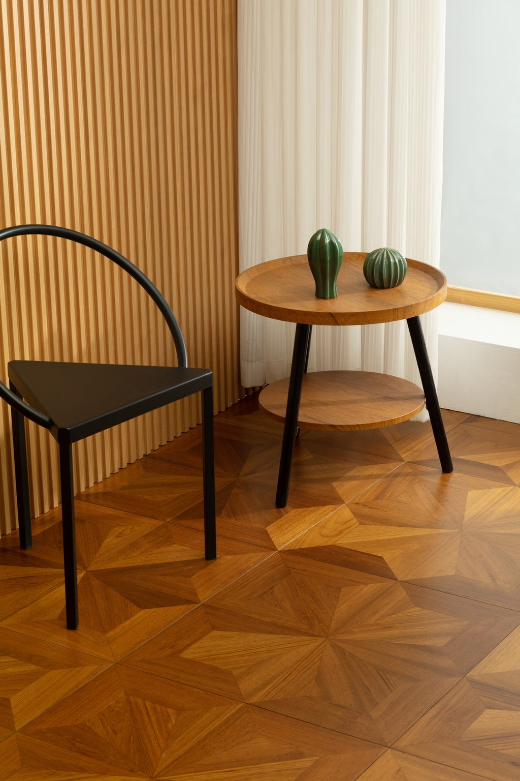 9188 Radial‑Star Teak Parquet Flooring | Hand‑PU Finish Marquetry Art Parquet Series