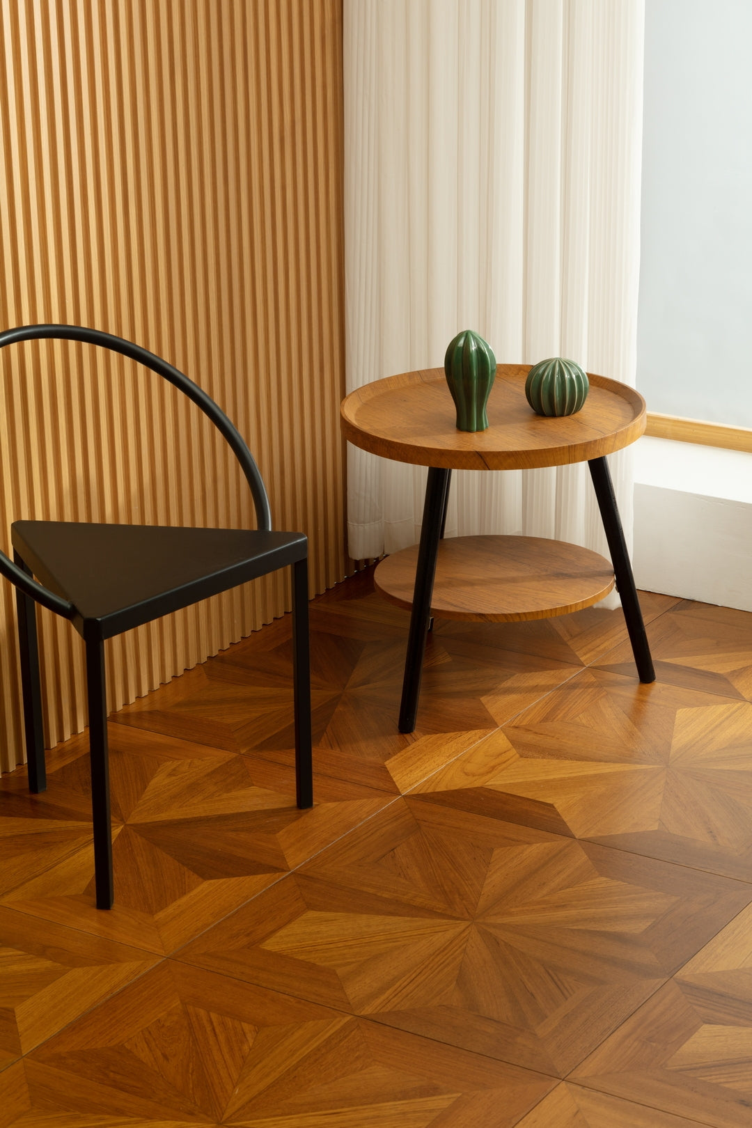 9188 Radial‑Star Teak Parquet Flooring | Hand‑PU Finish Marquetry Art Parquet Series
