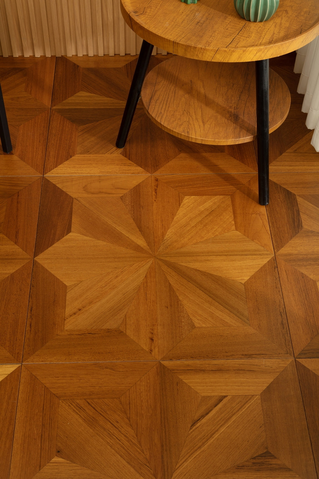9188 Radial‑Star Teak Parquet Flooring | Hand‑PU Finish Marquetry Art Parquet Series