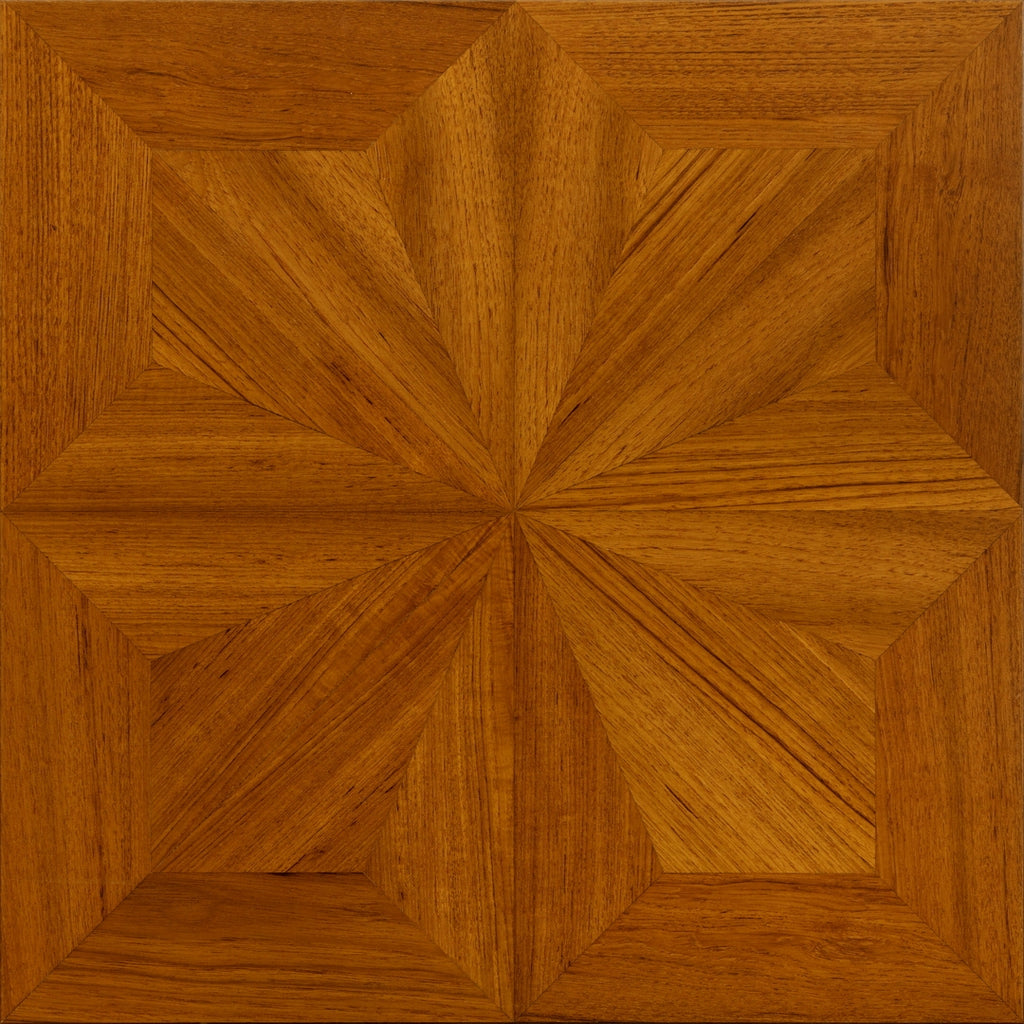 9188 Radial‑Star Teak Parquet Flooring | Hand‑PU Finish Marquetry Art Parquet Series