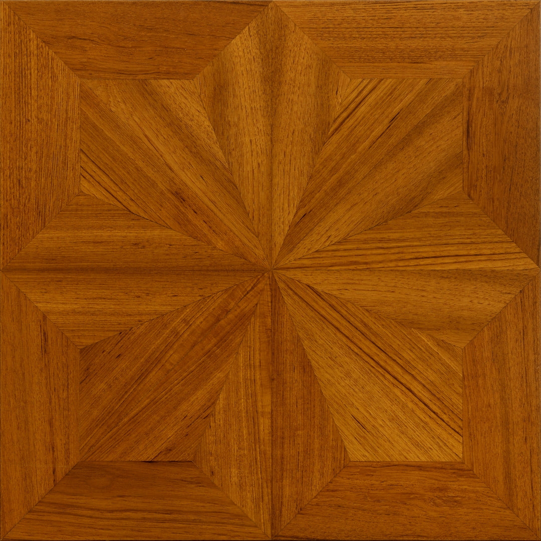 9188 Radial‑Star Teak Parquet Flooring | Hand‑PU Finish Marquetry Art Parquet Series