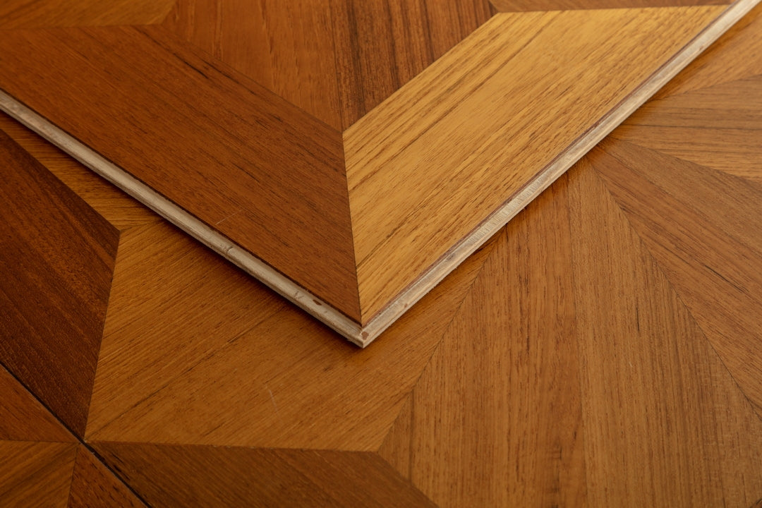 9188 Radial‑Star Teak Parquet Flooring | Hand‑PU Finish Marquetry Art Parquet Series