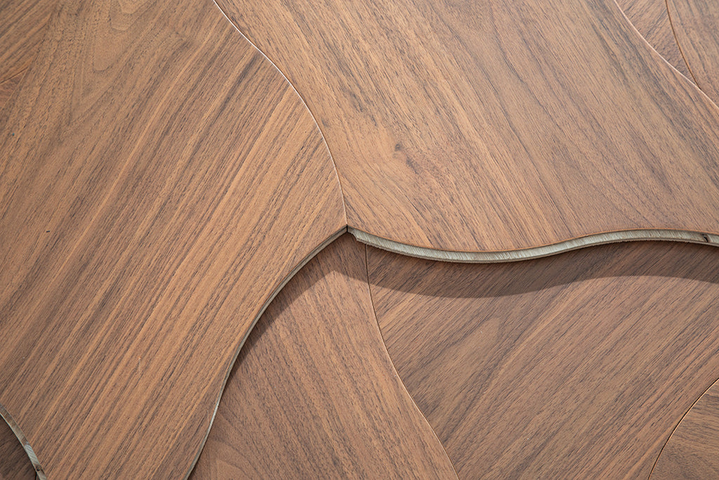 YXPH01 Quatrefoil Contour Art Parquet Full Birch Multi-layer Core Solid Wood Black Walnut Veneer Flush Joint Engineered Flooring