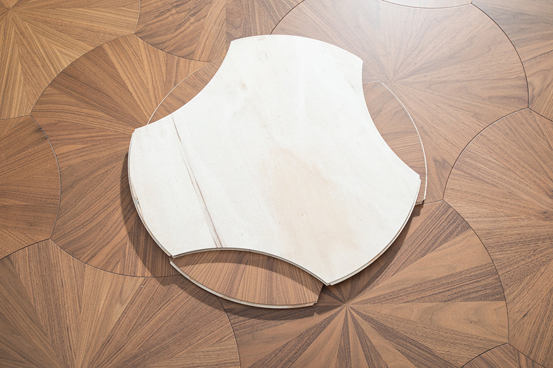 YXPH02 Sunburst Contour Art Parquet Full Birch Multi-layer Core Solid Wood Black Walnut Veneer Flush Joint Engineered Flooring