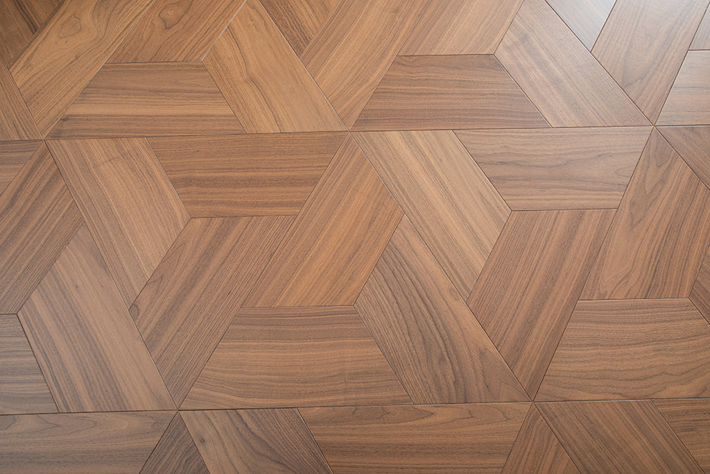 YXPH03 Trapezoid Contour Art Parquet Full Birch Multi-layer Core Solid Wood Black Walnut Veneer Flush Joint Engineered Flooring