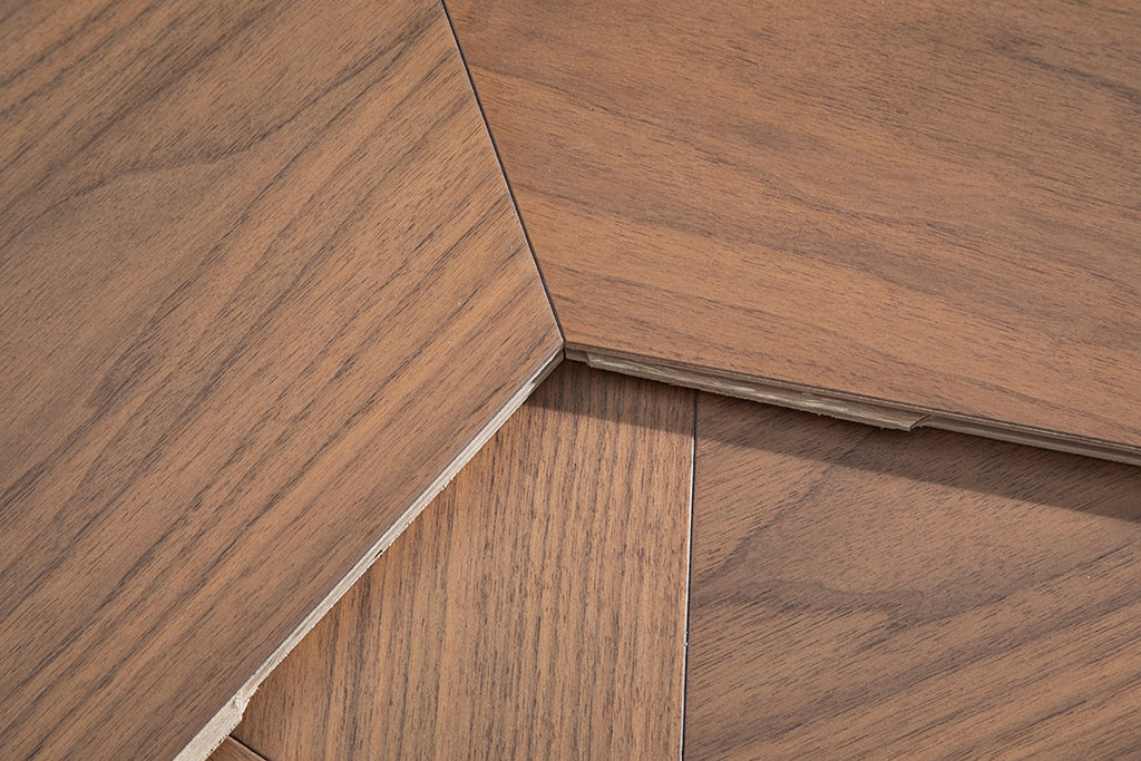 YXPH03 Trapezoid Contour Art Parquet Full Birch Multi-layer Core Solid Wood Black Walnut Veneer Flush Joint Engineered Flooring