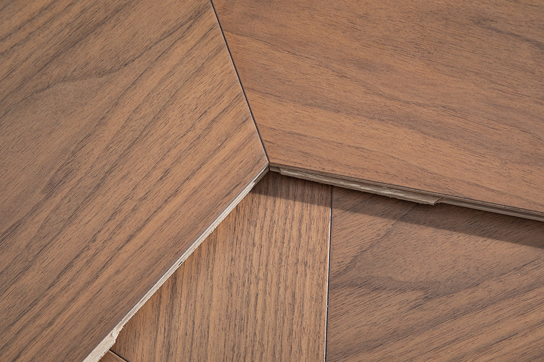 YXPH03 Trapezoid Contour Art Parquet Full Birch Multi-layer Core Solid Wood Black Walnut Veneer Flush Joint Engineered Flooring