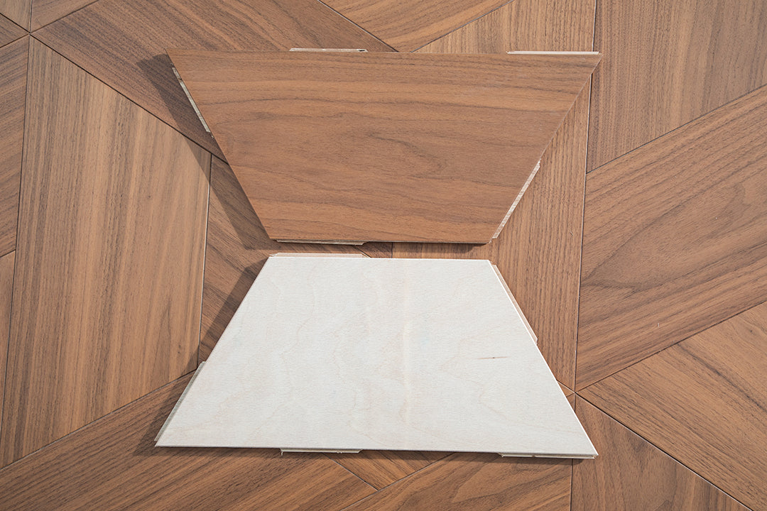 YXPH03 Trapezoid Contour Art Parquet Full Birch Multi-layer Core Solid Wood Black Walnut Veneer Flush Joint Engineered Flooring