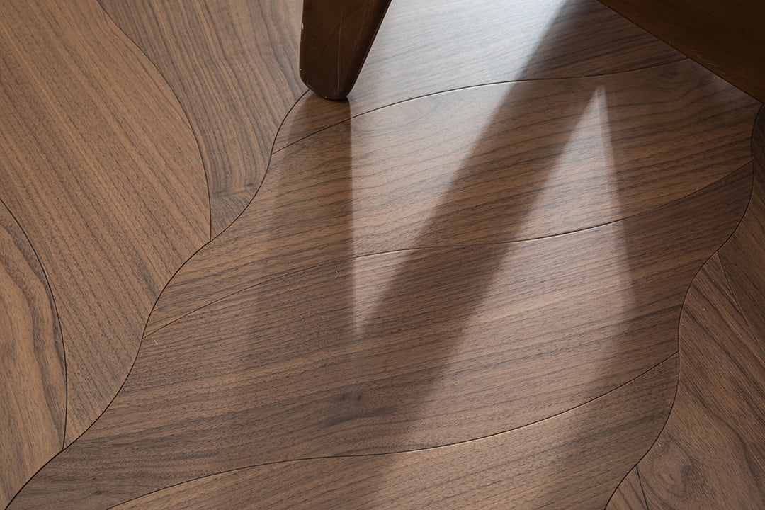 YXPH05 Petal Contour Art Parquet Full Birch Multi-layer Core Solid Wood Black Walnut Veneer Flush Joint Engineered Flooring
