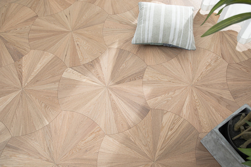 YXPX601 Oak Sunburst Radial Organic Parquet Flooring | Lotus Leaf Series