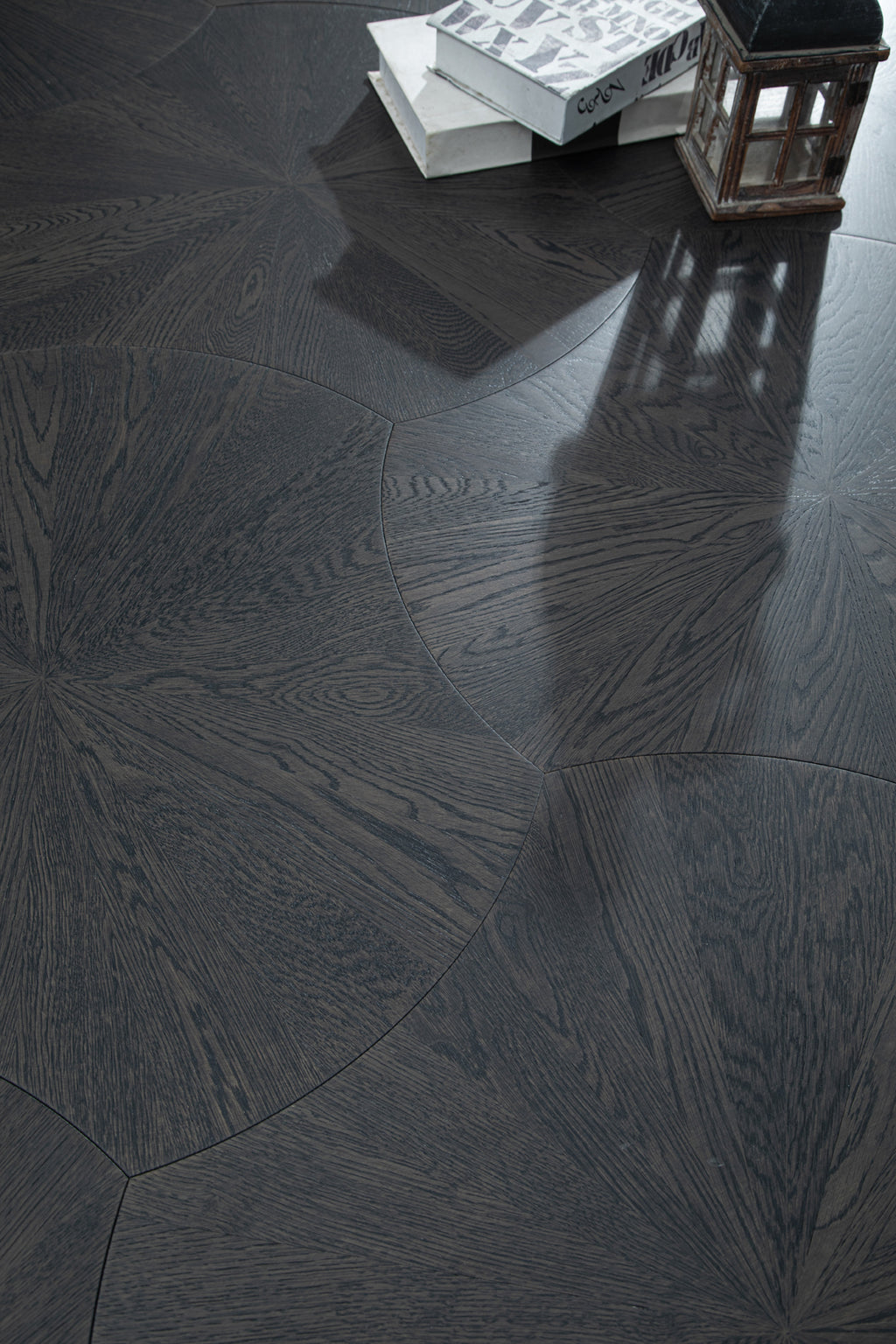 YXPX603 Deep Charcoal Oak Sunburst Radial Luxury Parquet Flooring | Lotus Leaf Series