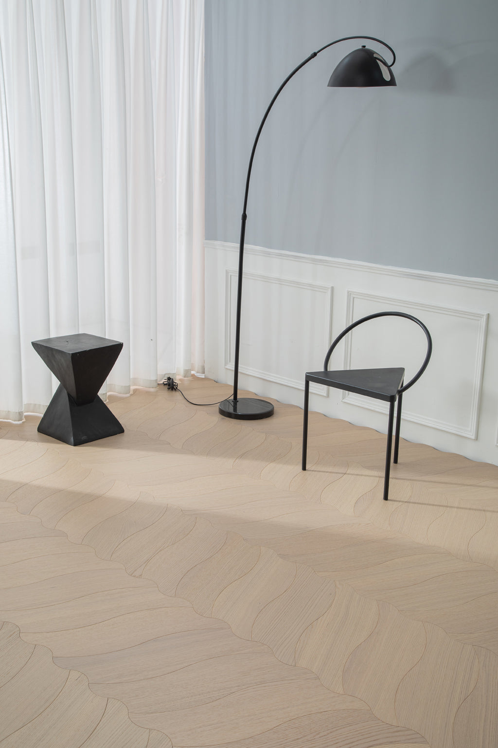YXPX606  Creamy White Oak Soft Ripple Organic Parquet Flooring | Wave Series