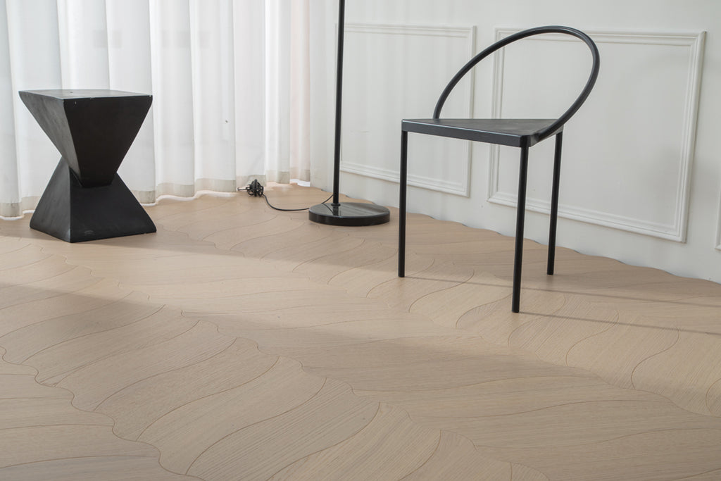 YXPX606  Creamy White Oak Soft Ripple Organic Parquet Flooring | Wave Series