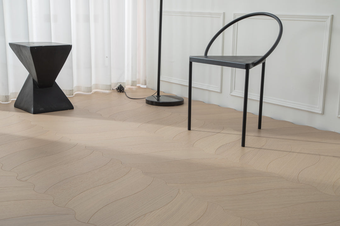 YXPX606  Creamy White Oak Soft Ripple Organic Parquet Flooring | Wave Series