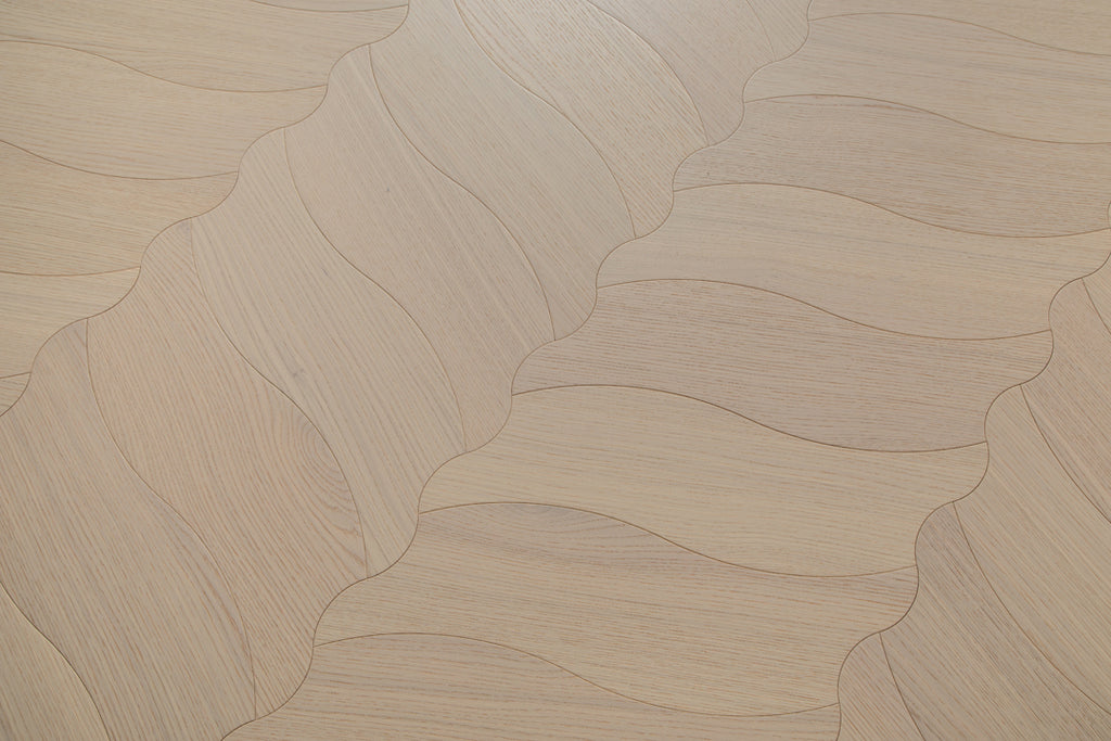 YXPX606  Creamy White Oak Soft Ripple Organic Parquet Flooring | Wave Series
