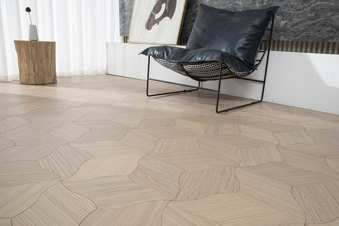YXPX609 Creamy White Oak Lily Petal Soft Flowing Organic Parquet Flooring | Lily Series