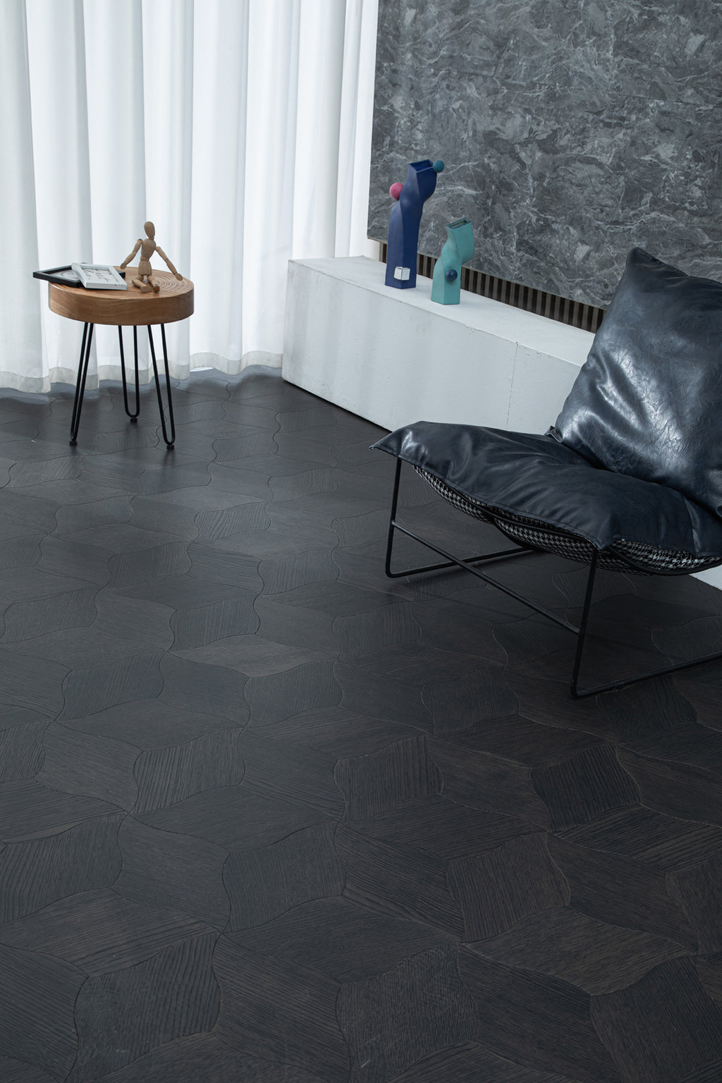 YXPX610 Charcoal Smoked Oak Lily Petal Curved Luxury Artistic Parquet Flooring | Lily Series
