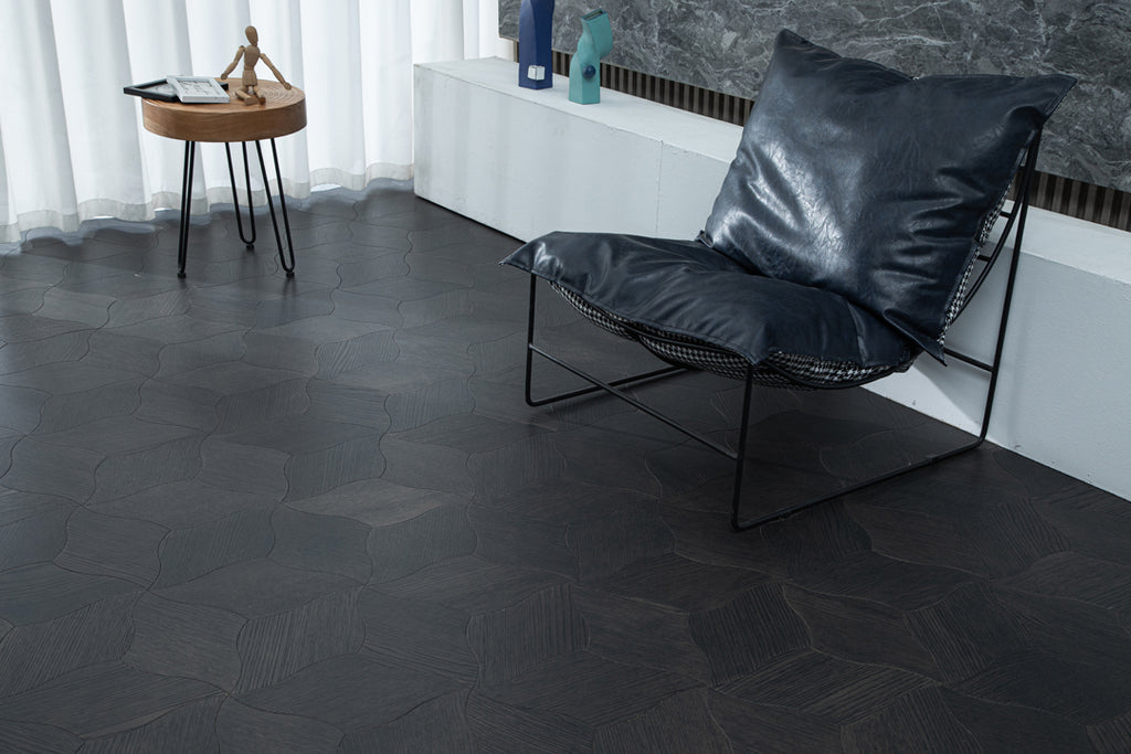 YXPX610 Charcoal Smoked Oak Lily Petal Curved Luxury Artistic Parquet Flooring | Lily Series