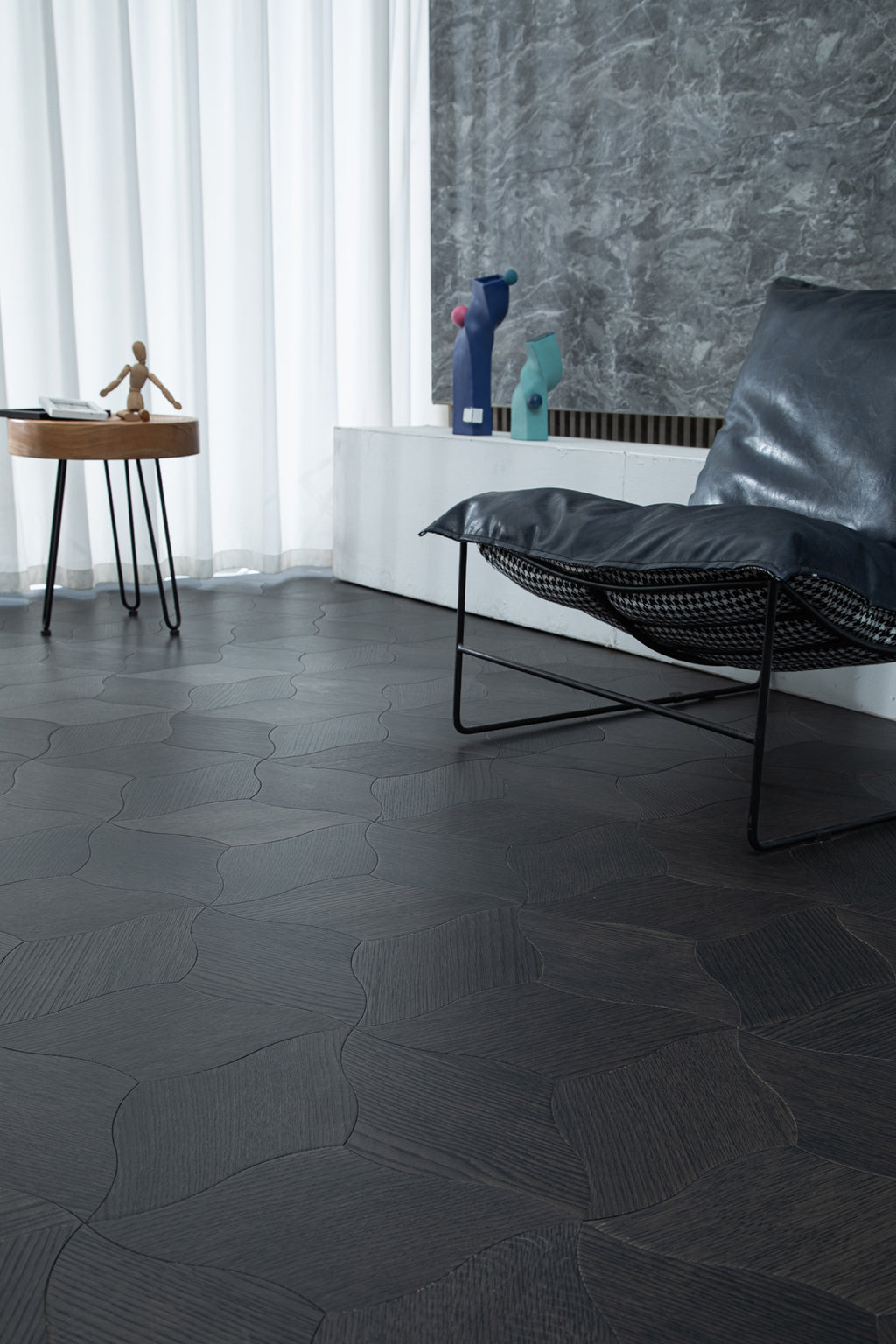 YXPX610 Charcoal Smoked Oak Lily Petal Curved Luxury Artistic Parquet Flooring | Lily Series