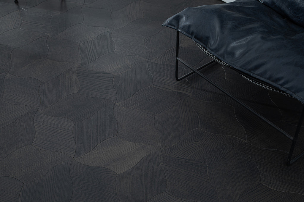 YXPX610 Charcoal Smoked Oak Lily Petal Curved Luxury Artistic Parquet Flooring | Lily Series