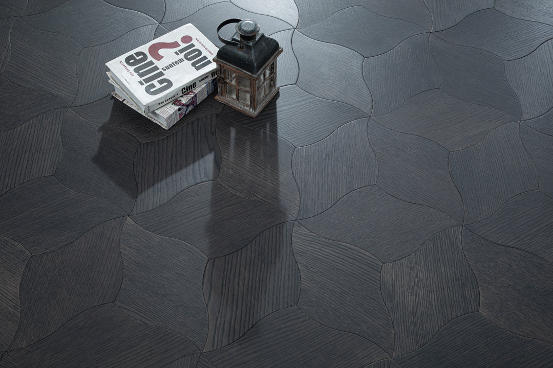 YXPX610 Charcoal Smoked Oak Lily Petal Curved Luxury Artistic Parquet Flooring | Lily Series