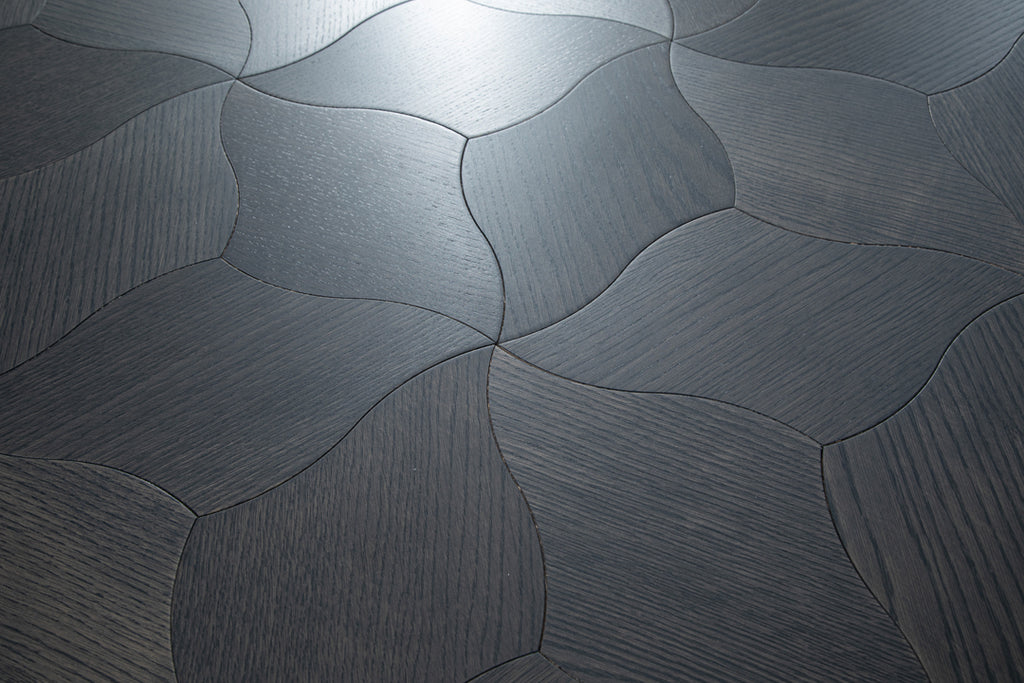 YXPX610 Charcoal Smoked Oak Lily Petal Curved Luxury Artistic Parquet Flooring | Lily Series
