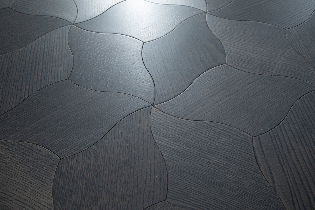YXPX610 Charcoal Smoked Oak Lily Petal Curved Luxury Artistic Parquet Flooring | Lily Series
