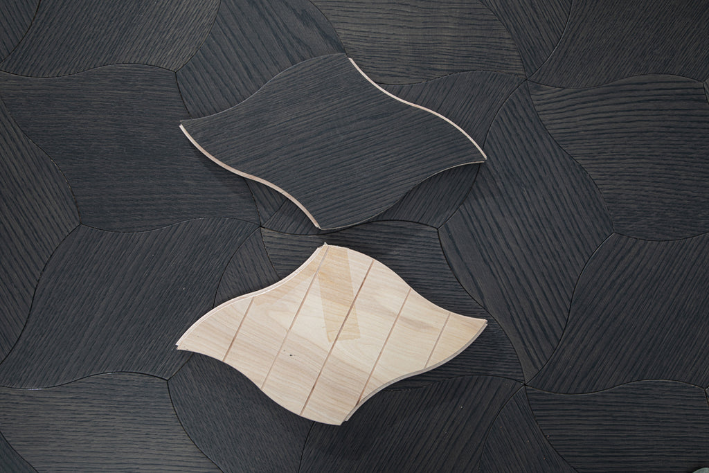 YXPX610 Charcoal Smoked Oak Lily Petal Curved Luxury Artistic Parquet Flooring | Lily Series