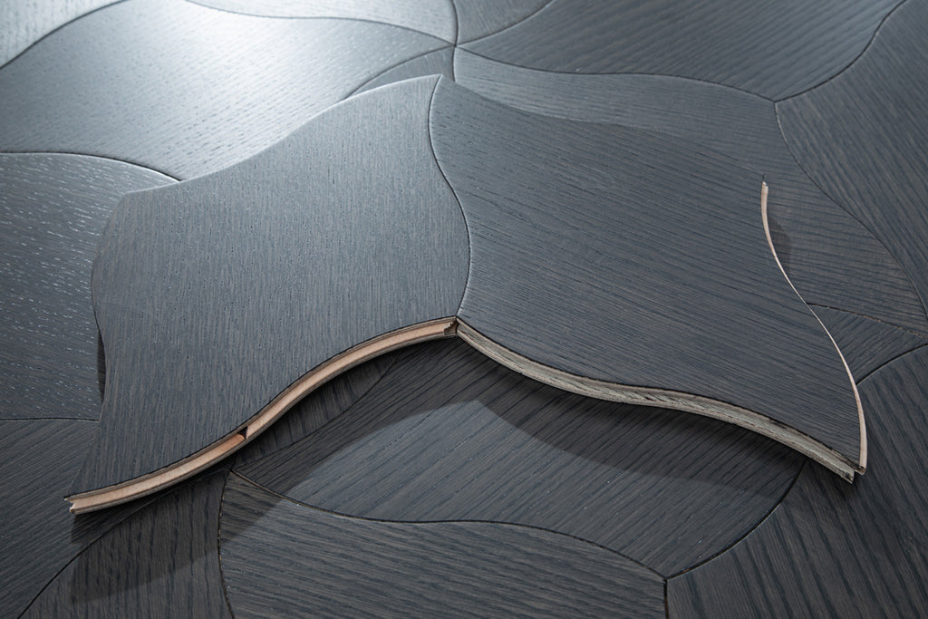 YXPX610 Charcoal Smoked Oak Lily Petal Curved Luxury Artistic Parquet Flooring | Lily Series